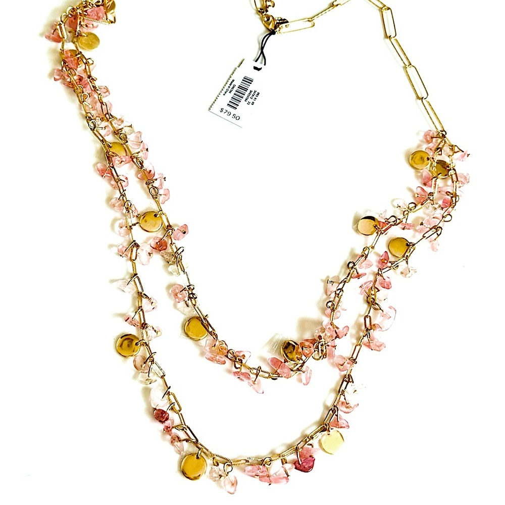 TALBOTS Layered Pink & Gold Charm Cluster Necklace | NWT